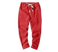 rtdgcv Pantaloni neri da uomo con tasche in cotone e lino tinta unita pantaloni casual in lino giapponese, sportivi, piedi stretti, pantaloni larghi da uomo, Colore: rosso, L