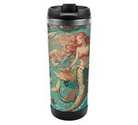 RTFGHJS Bicchiere da viaggio in acciaio inox 304, isolamento sottovuoto, con coperchio a tenuta stagna, vintage, con mappa delle banche esterne con sirene, tazza da viaggio in acciaio inox 304, a