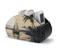 RTFGHJS Contenitore per telecomando con 5 scomparti, palme, barca da pesca, in pelle PU, organizer da scrivania per ufficio, casa