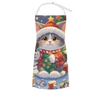 RTFGHJS Grembiule da cuoco per uomini e donne, grembiule con tasche a farfalla, grembiule da cucina, Carino gatto cantare canti natalizi, 70x80cm