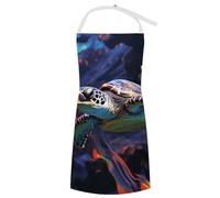 RTFGHJS Grembiule da cuoco per uomini e donne, grembiule con tasche, un colorato grembiule da cucina con tartaruga marina tropicale