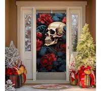 RTFGHJS Striscione da appendere per porta con teschio immagine poster benvenuto copertura porta decorazione portico appeso banner sfondo parete banner per porta d'ingresso, finestra, giardino, portico