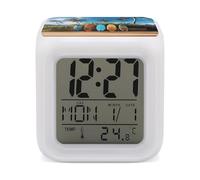 RTFGHJS Sveglia digitale a LED con tavola da surf con 7 colori, piccolo display a LED, temperatura e calendario da viaggio, orologio elettronico per camera da letto, ufficio, facile da usare
