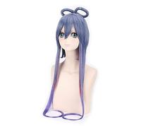 RTGFS 100cm Vocaloid sintetico Argento Grigio Nero Parrucca lunga Donne Capelli lisci Anime Cosplay Parrucche intrecciate per Halloween Costume Party blu ombre