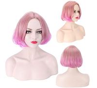 RTGFS 2018 Lolita Harajuku Parrucca corta Ombre Nero Bionda Marrone Capelli sintetici resistenti al calore Parrucche per anime Cosplay Parrucche per donna rosa ombre