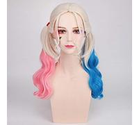 RTGFS Anime Batman Suicide Squad Harleen Quinzel Parrucca cosplay Capelli sintetici Costume di Halloween Parrucche coda di cavallo Per donna Perucas + Cappuccio rosa coda di cavallo blu