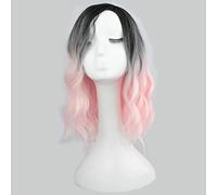 RTGFS Anime Parrucca corta riccia Ombre Cosplay Capelli sintetici Donne Resistenti al calore Lolita Parrucche bicolore per festa in costume 35 cm Pesca rosa ombre