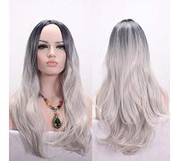 RTGFS Anime Parte centrale Radice scura Nero Rosa Blu Viola Parrucca Ombre Capelli sintetici Lunghi capelli ondulati Parrucche Cosplay Fibra ad alta temperatura argento