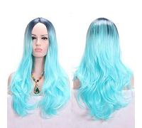 RTGFS Anime Parte centrale Radice scura Nero Rosa Blu Viola Parrucca Ombre Capelli sintetici Lunghi capelli ondulati Parrucche Cosplay Fibra ad alta temperatura cielo blu