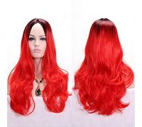 RTGFS Anime Parte centrale Radice scura Nero Rosa Blu Viola Parrucca Ombre Capelli sintetici Lunghi capelli ondulati Parrucche Cosplay Fibra ad alta temperatura rosso