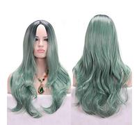 RTGFS Anime Parte centrale Radice scura Nero Rosa Blu Viola Parrucca Ombre Capelli sintetici Lunghi capelli ondulati Parrucche Cosplay Fibra ad alta temperatura Verde militare