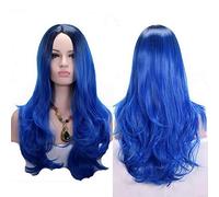RTGFS Anime Parte centrale Radice scura Nero Rosa Blu Viola Parrucca Ombre Capelli sintetici Lunghi capelli ondulati Parrucche Cosplay Fibra ad alta temperatura blu
