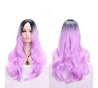RTGFS Anime Parte centrale Radice scura Nero Rosa Blu Viola Parrucca Ombre Capelli sintetici Lunghi capelli ondulati Parrucche Cosplay Fibra ad alta temperatura Viola chiaro