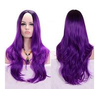RTGFS Anime Parte centrale Radice scura Nero Rosa Blu Viola Parrucca Ombre Capelli sintetici Lunghi capelli ondulati Parrucche Cosplay Fibra viola ad alta temperatura