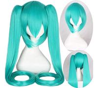 RTGFS Anime Vocaloid Hatsune Miku Parrucca Black Rock Shooter Senbon Zakura Parrucca Cosplay Lunghi capelli sintetici Chip Coda di cavallo + Parrucca Cappellino verde 4