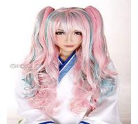 RTGFS Anime VOCALOID Miku Colorful Harajuku Lolita parrucca riccia Cosplay Costume Parrucche sintetiche con doppia clip Coda di cavallo colorata 1