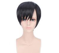 RTGFS Attacco a buon mercato da 8 pollici su Titan Brown Parrucca corta nera Uomo Anime Cosplay Resistente al calore Parrucche sintetiche per capelli lisci per Halloween Nero