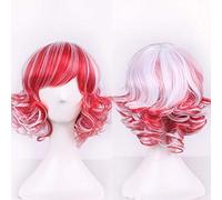 RTGFS economici Harajuku Lolita bianco rosso Ombre parrucca riccia corta costume cosplay capelli sintetici parrucche donna per festa