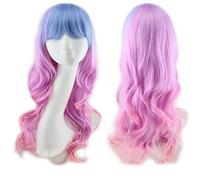RTGFS Harajuku Lolita blu rosa parrucche per capelli Ombre per le donne parrucca sintetica ondulata lunga cosplay anime economici con frangia per festa in costume blu rosa