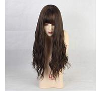 RTGFS Long Curly Hair Wigs With Bangs For Women Cosplay Wigs Sexy Cold Brown Natural Synthetic Hair Heat Resistant Fiber Wigs