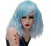 RTGFS parrucca arcobaleno colorato ondulato corto da 14 pollici capelli sintetici costume di halloween anime cosplay arancione ombre parrucche da festa per le donne riflessi blu