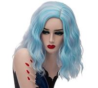 RTGFS Parrucca arcobaleno colorato ondulato corto da 14 pollici Capelli sintetici Costume di Halloween Anime Cosplay Arancione Ombre Parrucche da festa per donna azzurro 6