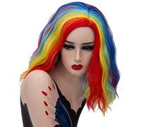 RTGFS Parrucca arcobaleno colorato ondulato corto da 14 pollici Capelli sintetici Costume di Halloween Anime Cosplay Arancione Ombre Parrucche da festa Per donna Colore arcobaleno