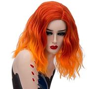 RTGFS Parrucca arcobaleno colorato ondulato corto da 14 pollici Capelli sintetici Costume di Halloween Anime Cosplay Arancione Ombre Parrucche da festa Per donna arancione ombre
