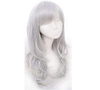 RTGFS Parrucca cosplay lunga ondulata anime di alta qualità da 70 cm con frangia capelli sintetici termoresistenti nero rosa argento blu verde donna parrucche grigio argento