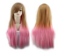RTGFS parrucca lunga diritta nero rosso Ombre con frangia sintetica Harajuku Lolita capelli anime parrucche cosplay per le donne spedizione gratuita marrone rosa