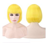RTGFS Parrucche sintetiche economiche per capelli corti Bob con frangia Rosso Blu Giallo Rosa Viola Bionda Parrucca cosplay anime naturale Costume anime giallo