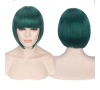 RTGFS Parrucche sintetiche economiche per capelli corti Bob con frangia Rosso Blu Giallo Rosa Viola Bionda Parrucca cosplay anime naturale Costume anime verde scuro