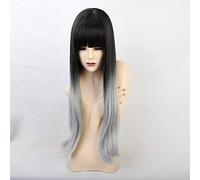 RTGFS Woman Cosplay Wigs Long Wavy Wigs With Bangs Black Gradient White Natural Synthetic Wigs Heat Resistant Fiber Wigs