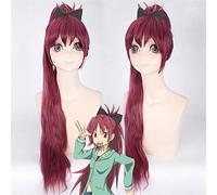 RTGFS Women Long Straight Cosplay Puella Magi Madoka Magica Sakura Kyouko Wig Synthetic Hair Wig 80Cm Claw Clip Ponytail Wine Red
