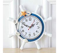 RTGGSEL Stile Mediterraneo Nautica Silenzio Scrivania Orologio Faro Timone Orologio in legno Ruota Nave Timone Orologio Spiaggia tema Orologio (White Helm)