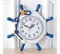 RTGGSEL Stile Mediterraneo Nautica Silenzio Scrivania Orologio Faro Timone Orologio in legno Ruota Nave Timone Orologio Spiaggia tema Orologio (Navy Helm)