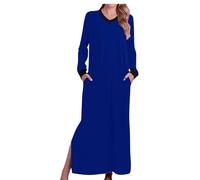 RTHLEQIEE Camicie da Notte Donna Manica Lunga Scollo a V - Pigiama Morbido e Ampio con 2 Tasche Laterali, Ideale per Una Notte Comoda(Blue,L)