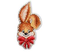 RTO EHW041 - Kit per punto croce con coniglietto rosso, su piastra in legno, cotone, multicolore, 5,5 x 10,9 cm