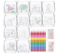 RtottiM 12 Pezzi Sacche da Colorare per Bambini, Zainetti da Colorare per Bambini Fai Da te Graffiti Kit, Borsa da Dipingere con 10 Pastelli a Cera Impilabili (8 colori in uno) e 2 adesivi