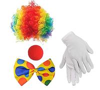 Rtppyakk Clown Costume Clown PerüCke Clown Naso Accessori Papillon Guanti Bianchi per Donna Uomo Adulto Festa di Carnevale