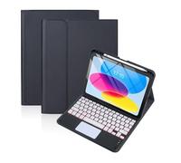 RTQAZWSXE YSJX Leather Case Magnetic Pen Slot, Seven-Color Backlit Touch Keyboard Compatible with iPad 10th/11th Gen (10.9/11 inch 2022-2025) A16(Black+Keyboard 2)