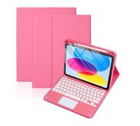 RTQAZWSXE YSJX Leather Case Magnetic Pen Slot, Seven-Color Backlit Touch Keyboard Compatible with iPad 10th/11th Gen (10.9/11 inch 2022-2025) A16(Begonia Red+Keyboard)