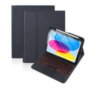 RTQAZWSXE YSJX Leather Case Magnetic Pen Slot, Seven-Color Backlit Touch Keyboard Compatible with iPad 10th/11th Gen (10.9/11 inch 2022-2025) A16(Black+Keyboard)