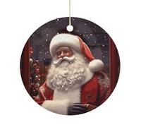 RTSEBVN Cerchio di Natale Personalizzato Babbo Natale Stampa Ornamento di Natale Artigianato Ceramica Decorazioni Appese Per La Decorazione di Vacanza, Taglia Unica,