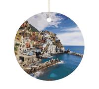 RTSEBVN Cerchio di Natale Personalizzato Cinque Terre Scenario Stampa Ornamento di Natale Artigianato Ceramica Decorazioni Appese Per La Decorazione di Vacanza, Taglia Unica, Ceram