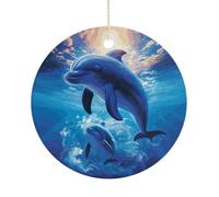 RTSEBVN Cerchio di Natale Personalizzato Delfini Carini Stampa Ornamento di Natale Artigianato Ceramica Decorazioni Appese Per La Decorazione di Vacanza, Taglia Unica,
