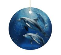 RTSEBVN Cerchio di Natale Personalizzato Delfini Carini Stampa Ornamento di Natale Artigianato Ceramica Decorazioni Appese Per La Decorazione di Vacanza, Taglia Unica,