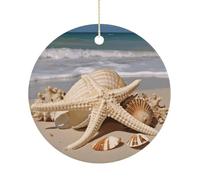 RTSEBVN Cerchio di Natale Personalizzato Grande Conchiglia Stella Marina Stampa Ornamento di Natale Artigianato Ceramica Decorazioni Da Appendere Per La Decorazione di Vacanza, Taglia