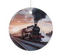 RTSEBVN Cerchio di Natale Personalizzato Treno A Vapore Partenza Tramonto Stampa Ornamento di Natale Artigianato Ceramica Decorazioni Da Appendere Per La Decorazione di Vacanza, Taglia