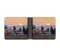 RTSEBVN Porta carte di credito sottile in pelle personalizzata al pascolo cavalli selvaggi clip soldi regali portafoglio per uomo donna, Polli Animali, Taglia unica, Moderno
